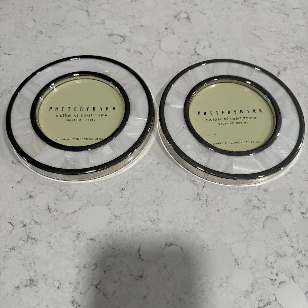 Pottery Barn Mother of Pearl Frame - Round 4" Opening Silver Plated Finish NEW